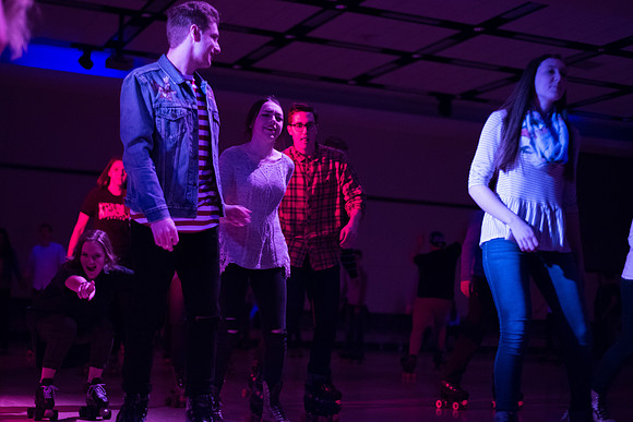 BYU-Idaho Activities. Students having fun doing rollerskating. Winter Semester. Jan 2018