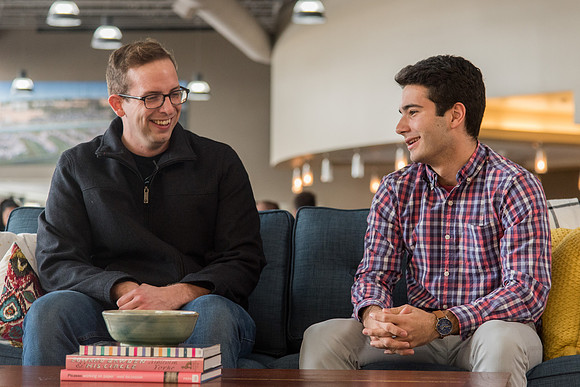 Addison Downs and Peter Strand participate in the Conversation couch for the Ready video.