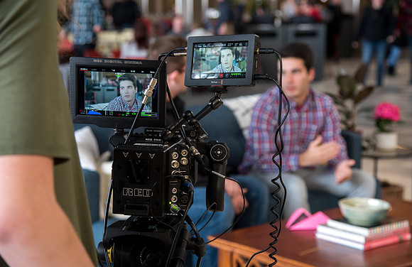 Addison Downs and Peter Strand participate in the Conversation couch for the Ready video.