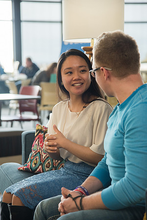 Justin Louis and a student participate in the Conversation Couch for Ready video.