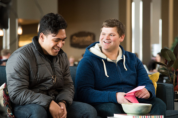 Avefualetalalelei Talauega and Matt Duncan participate in the Conversation Couch.