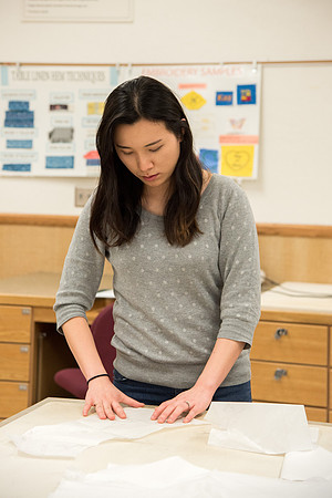 Students making Bridal dress pattern in FCS 490R taught by Sister Genet Orme.