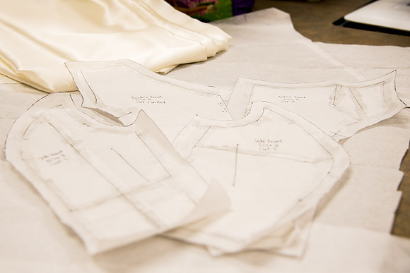 Students making Bridal dress pattern in FCS 490R taught by Sister Genet Orme.