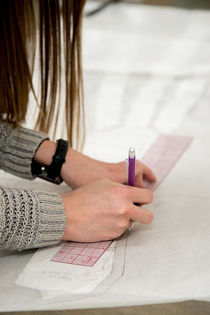 Students making Bridal dress pattern in FCS 490R taught by Sister Genet Orme.