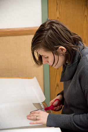 Students making Bridal dress pattern in FCS 490R taught by Sister Genet Orme.