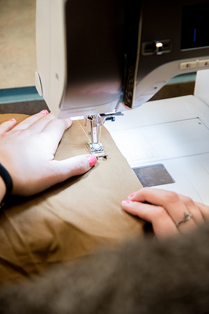 Students making Bridal dress pattern in FCS 490R taught by Sister Genet Orme.