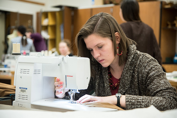 Students making Bridal dress pattern in FCS 490R taught by Sister Genet Orme.