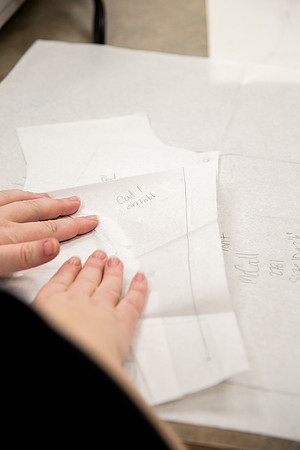 Students making Bridal dress pattern in FCS 490R taught by Sister Genet Orme.
