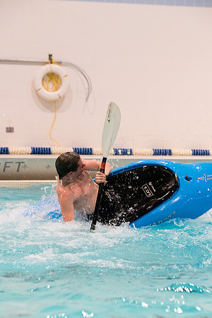 Students for a weekly gathering in the Hart pool to practice kayaking.