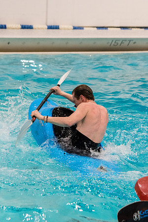 Students for a weekly gathering in the Hart pool to practice kayaking.