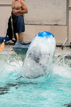 Students for a weekly gathering in the Hart pool to practice kayaking.