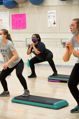 BYUI students participate in on campus fitness classes in the evening.