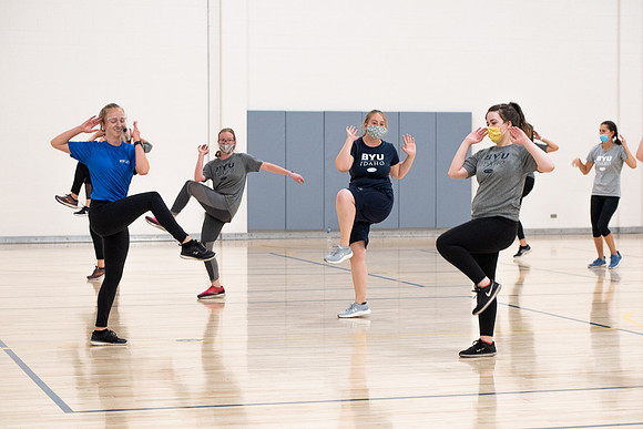 BYUI students participate in on campus fitness classes in the evening.