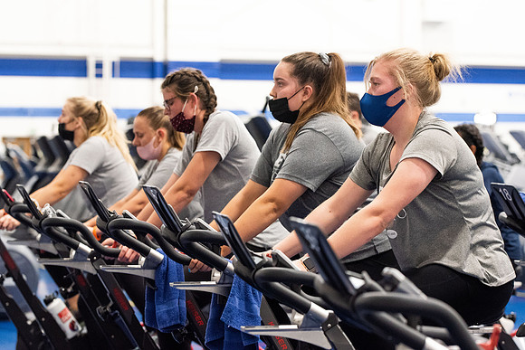 BYUI students participate in on campus fitness classes in the evening.