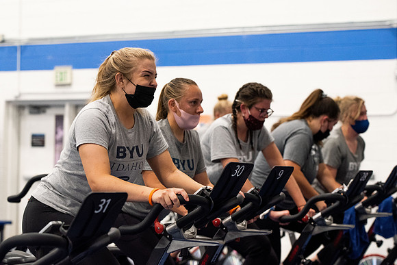 BYUI students participate in on campus fitness classes in the evening.