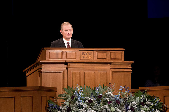 Elder Gary E. Stevenson, a member of the Quorum of the Twelve Apostles, speaks at the BYU-Idaho Devotional.