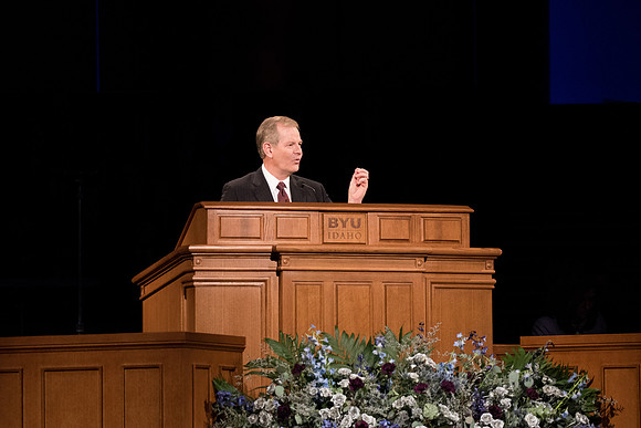 Elder Gary E. Stevenson, a member of the Quorum of the Twelve Apostles, speaks at the BYU-Idaho Devotional.
