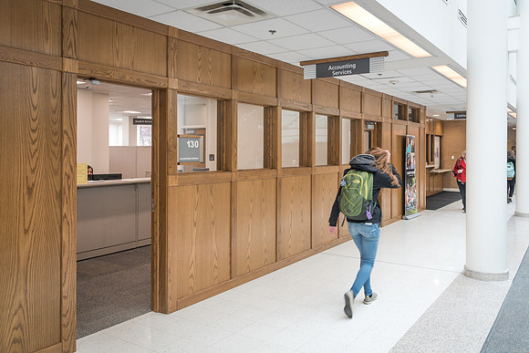 The view of the east side of the first floor in the Kimball Building, after the recent remodel.