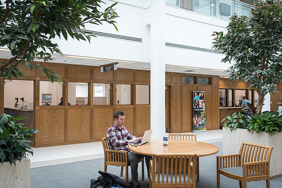 The view of the east side of the first floor in the Kimball Building, after the recent remodel.