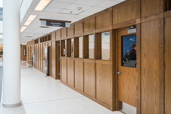 The view of the east side of the first floor in the Kimball Building, after the recent remodel.
