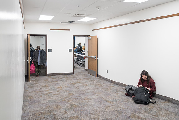 Where there was once a lecture hall, there is now a new hallway and two new classrooms in the Smith Building.