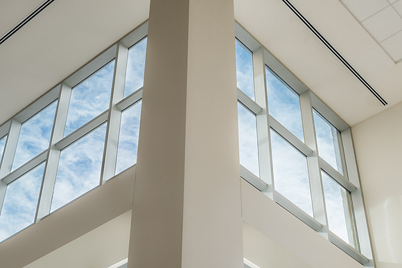 A detail shot of the I-Center on a sunny day.