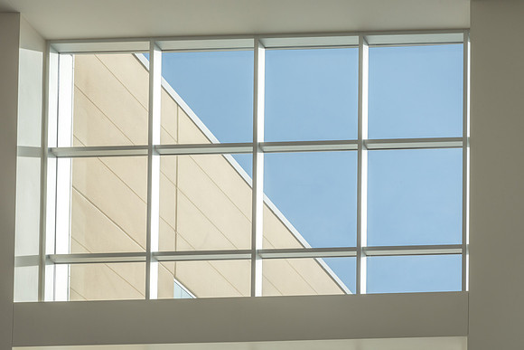 A detail shot of the I-Center on a sunny day.