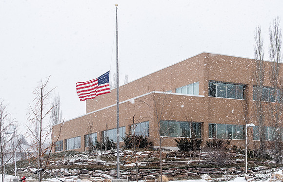 Campus flag at half staff to honor Florida massacre victims.