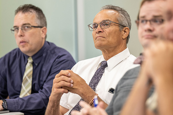 Faculty gather together for a Conference before the start of the Fall semester.