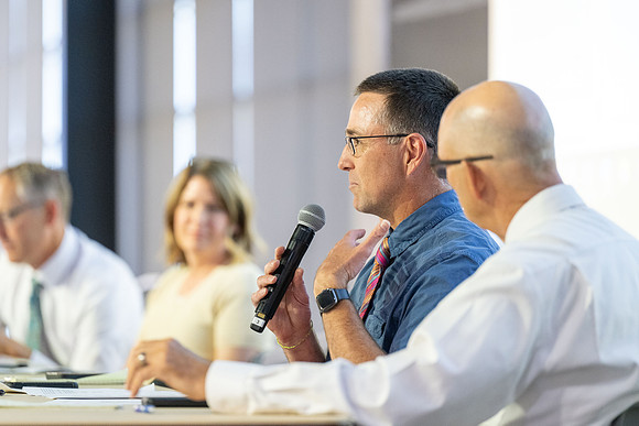 Faculty gather together for a Conference before the start of the Fall semester.