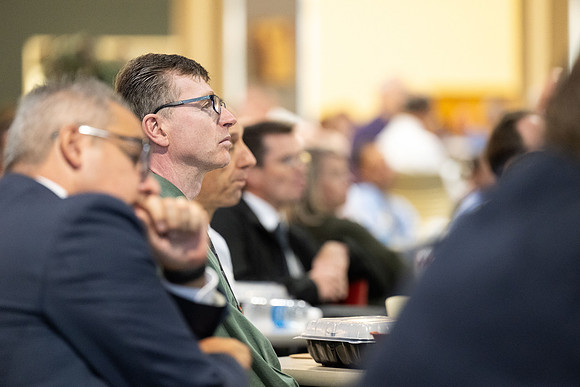 Faculty gather together for a Conference before the start of the Fall semester.