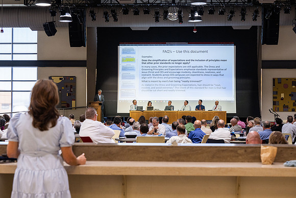 Faculty gather together for a Conference before the start of the Fall semester.