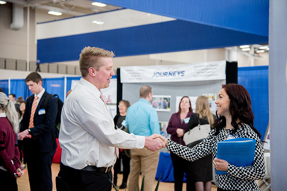 BYU-Idaho students attend the career fair. Students can find potential jobs and internships for their prospective majors at the fair.