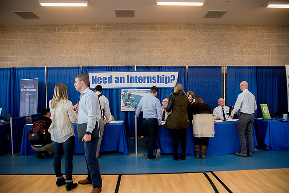 BYU-Idaho students attend the career fair. Students can find potential jobs and internships for their prospective majors at the fair.