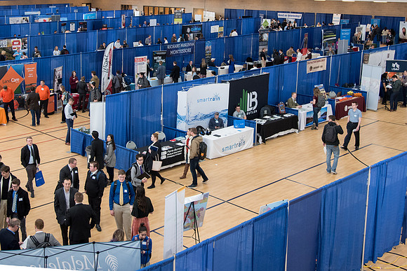 BYU-Idaho students attend the career fair. Students can find potential jobs and internships for their prospective majors at the fair.