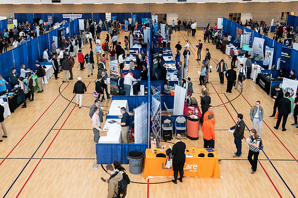 BYU-Idaho students attend the career fair. Students can find potential jobs and internships for their prospective majors at the fair.
