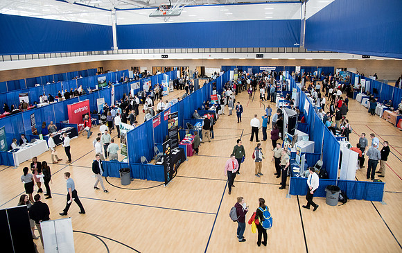 BYU-Idaho students attend the career fair. Students can find potential jobs and internships for their prospective majors at the fair.