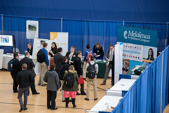 BYU-Idaho students attend the career fair. Students can find potential jobs and internships for their prospective majors at the fair.