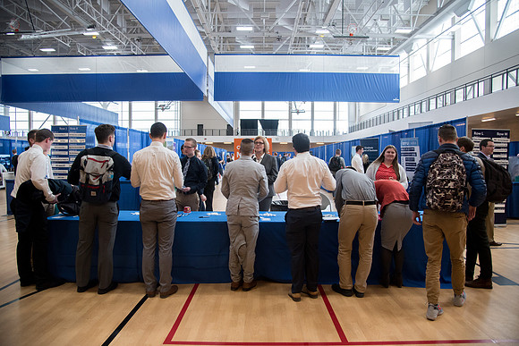 BYU-Idaho students attend the career fair. Students can find potential jobs and internships for their prospective majors at the fair.