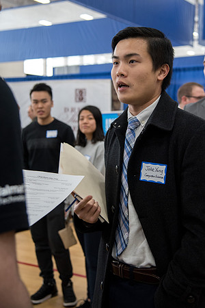 BYU-Idaho students attend the career fair. Students can find potential jobs and internships for their prospective majors at the fair.