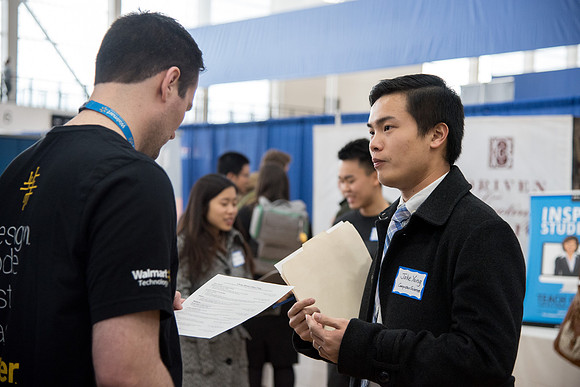 BYU-Idaho students attend the career fair. Students can find potential jobs and internships for their prospective majors at the fair.