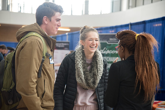 BYU-Idaho students attend the career fair. Students can find potential jobs and internships for their prospective majors at the fair.