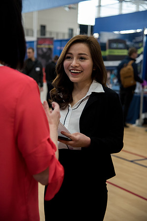 BYU-Idaho students attend the career fair. Students can find potential jobs and internships for their prospective majors at the fair.