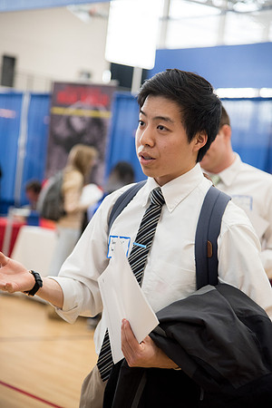 BYU-Idaho students attend the career fair. Students can find potential jobs and internships for their prospective majors at the fair.