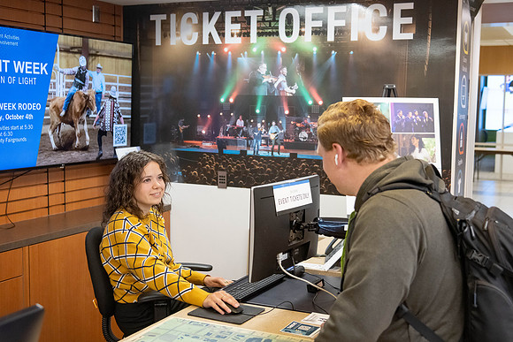 A student employee at the ticket office.