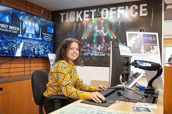 A student employee at the ticket office.