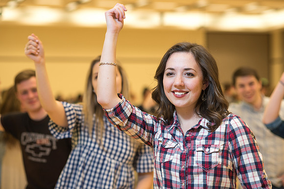 Students gather each week Manwaring Center Ballroom to country dance.