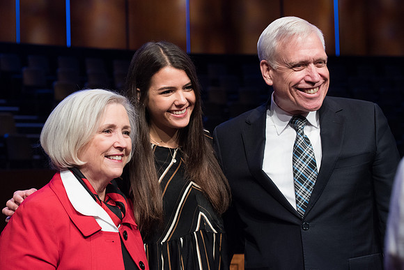 BYU-Idaho Devotional. Guest Speaker Neill F. Marriott interacting with students after the devotional. Feb 2018