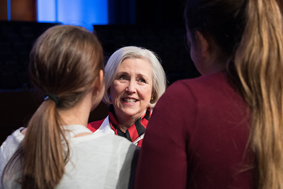 BYU-Idaho Devotional. Guest Speaker Neill F. Marriott interacting with students after the devotional. Feb 2018