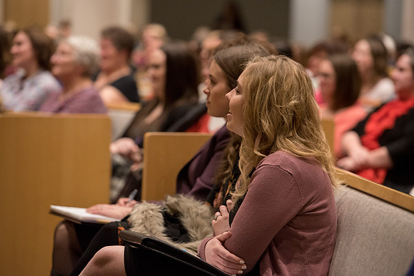 Sister Neill F. Marriott, Second Counselor in the Young Women General Presidency, speaks at the Women's Meeting for BYU-Idaho women employees and employees spouses.
